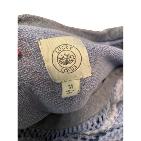 Lucky Brand | Lucky Lotus | Blue | Crochet | Terry Cloth Sweatshirt | Size:M - Picture 7 of 12